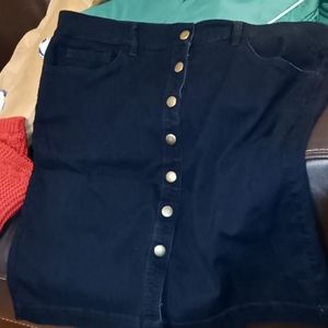 Stretch Chino faux button front skirt